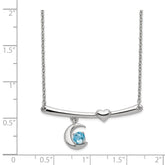 Sterling Silver Rhod-plat Swiss Blue Topaz Moon With 2.25in ext Necklace